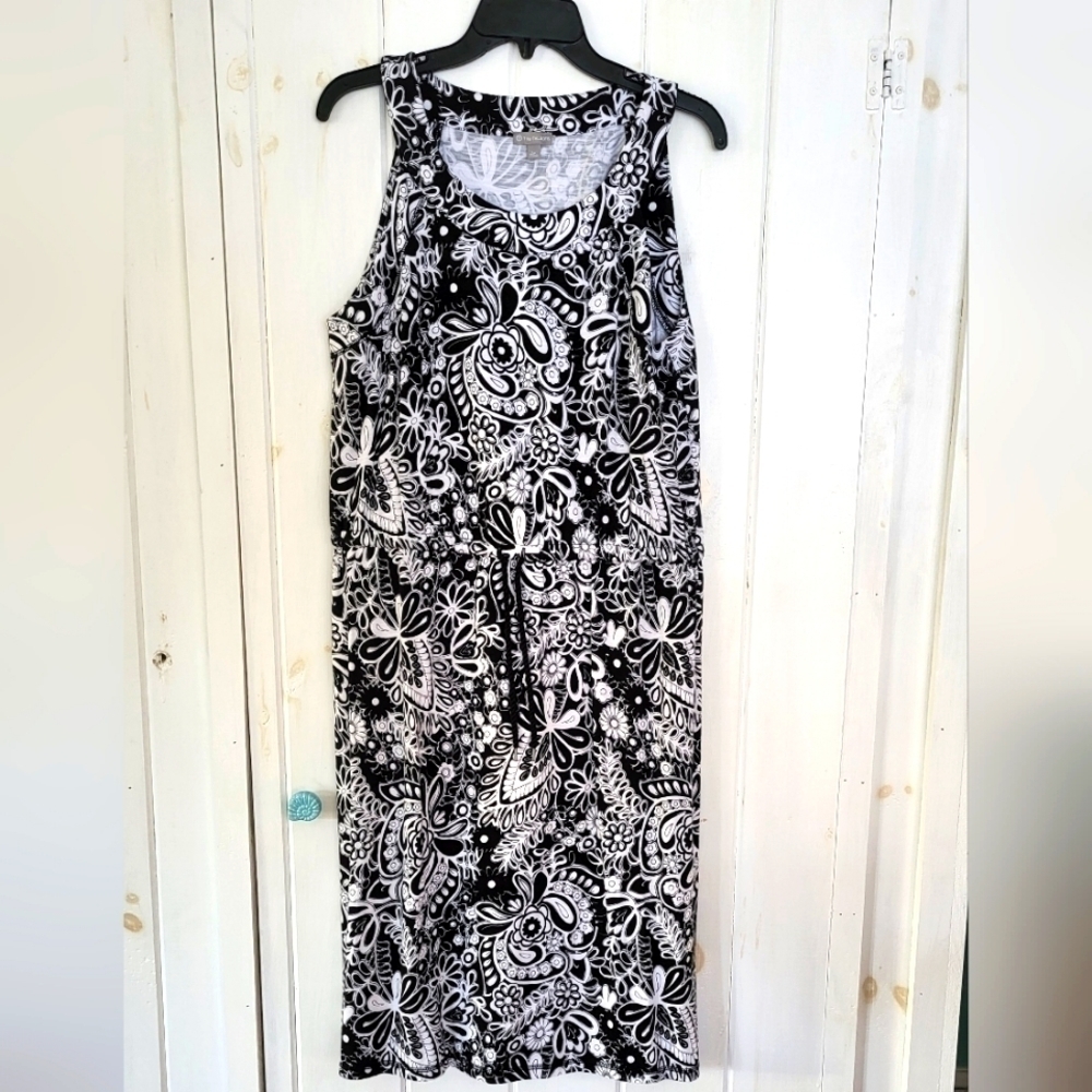 T By Talbots Sleeveless Tie Cinch Waist Midi Printed Dress Size LP